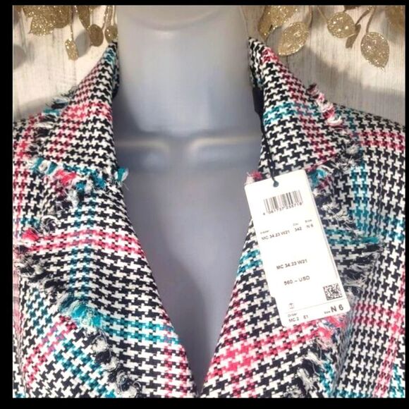 NWT Marc Cain Houndstooth Raw Hem  Blazer STATEMENT PIECE - Picture 2 of 12